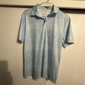 Huk Medium Blue And White Fish Print Polo Shirt
